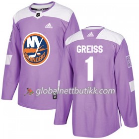 New York Islanders Hockeydrakt Thomas Greiss 1 2017-2018 Purple Fights Cancer Practice Adidas Authentic - Herre